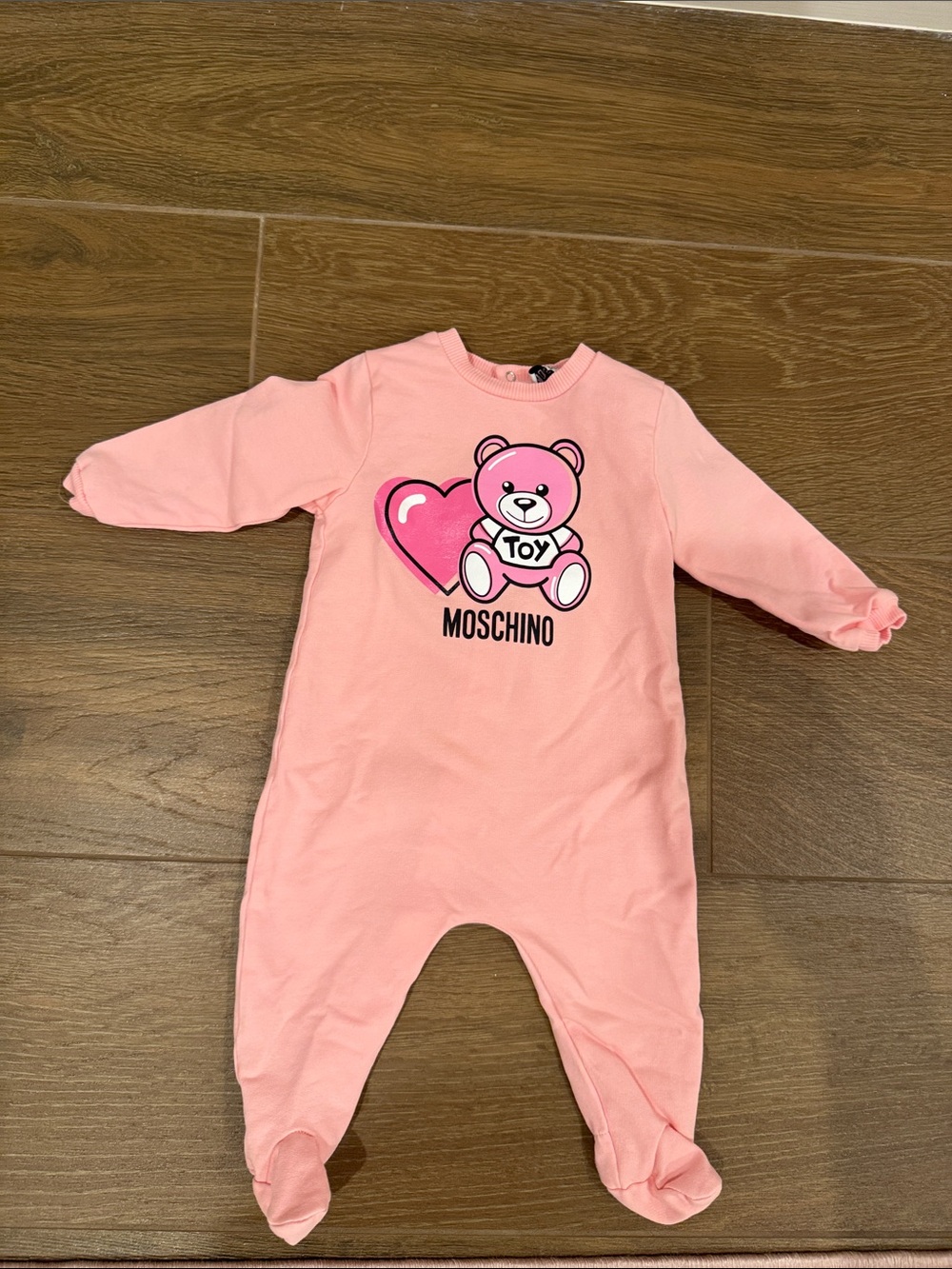 Moschino Pink Teddy Heart Footed One-Piece